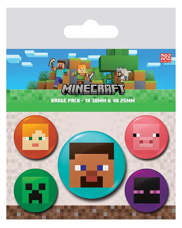 Minecraft 5-Piece Badge Pack - Character Faces