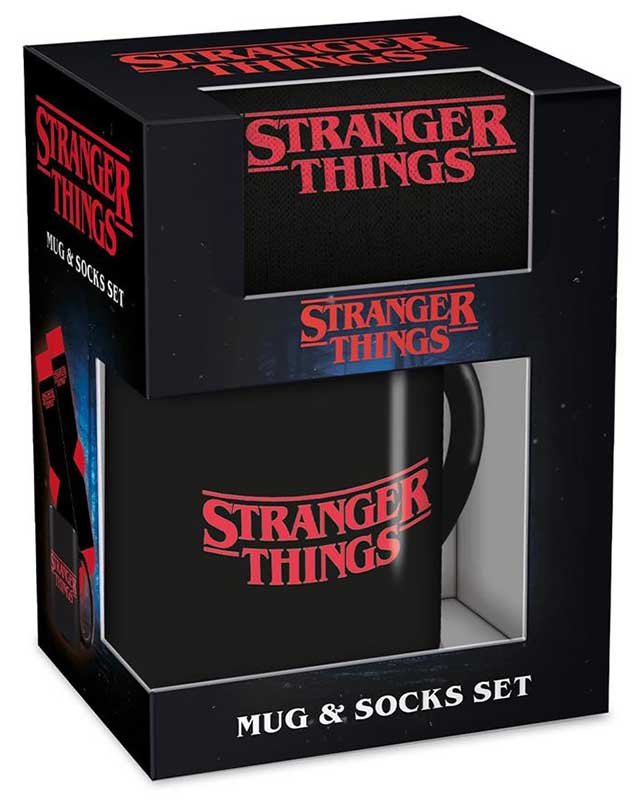 Stranger Things Mug and Socks Set - Black Logo